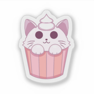 Süßer Kawaii-Katzen-Cupcake-Rosa-Aufkleber Aufkleber
