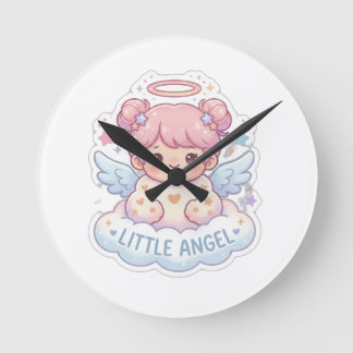 Süßer Kawaii Kleiner Engel Chibi Mädchen Rund Wand Runde Wanduhr