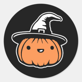 Süßer Kawaii-Kürbis mit Hexenhut Halloween Runder Aufkleber