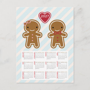 Süßer Kawaii Lebkuchenmann-Kalender 2027 Postkarte