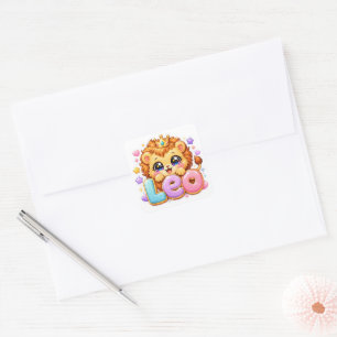 Süßer Kawaii-Leo-Löwe-Name Pastellrosa Krone Funke Quadratischer Aufkleber