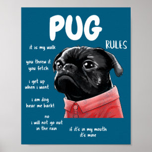 Süßer Kawaii lustiger schwarzer Mops Hund regiert Poster