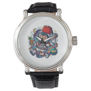 Süßer Kawaii-Marokkanischer Astronaut Minztee Fez- Armbanduhr