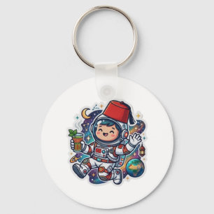 Süßer Kawaii-Marokkanischer Astronaut Minztee Fez- Schlüsselanhänger