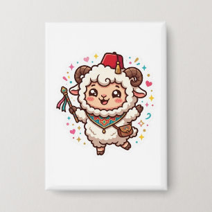 Süßer Kawaii marokkanischer Eid al-Adha-Schaf-Fez- Button
