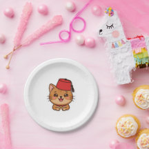 Süßer Kawaii-Marokkanischer Fez-Hut-Katzen-Aufkleb