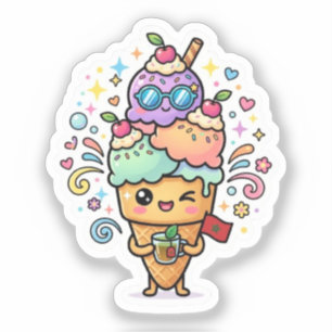 Süßer Kawaii marokkanischer Sommer-Eistee mit Minz Aufkleber