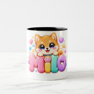 Süßer Kawaii Milo Hund Name Pastell Rosa Funkelnd Zweifarbige Tasse