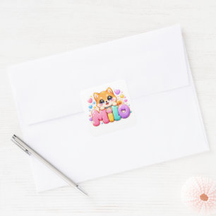 Süßer Kawaii Milo Hunde Name Pastell Rosa Funkelnd Quadratischer Aufkleber