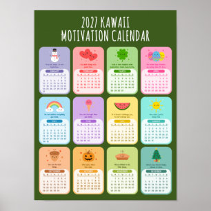 Süßer Kawaii Motivationskalender 2027 für Positivi Poster