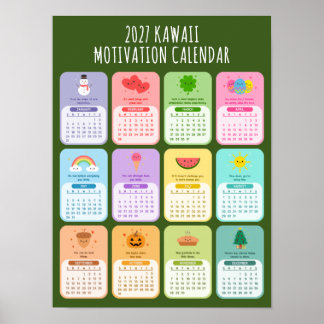 Süßer Kawaii Motivationskalender 2027 für Positivi Poster