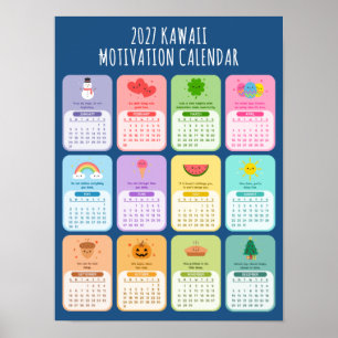 Süßer Kawaii Motivationskalender 2027 für Positivi Poster