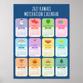 Süßer Kawaii Motivationskalender 2027 für Positivi Poster