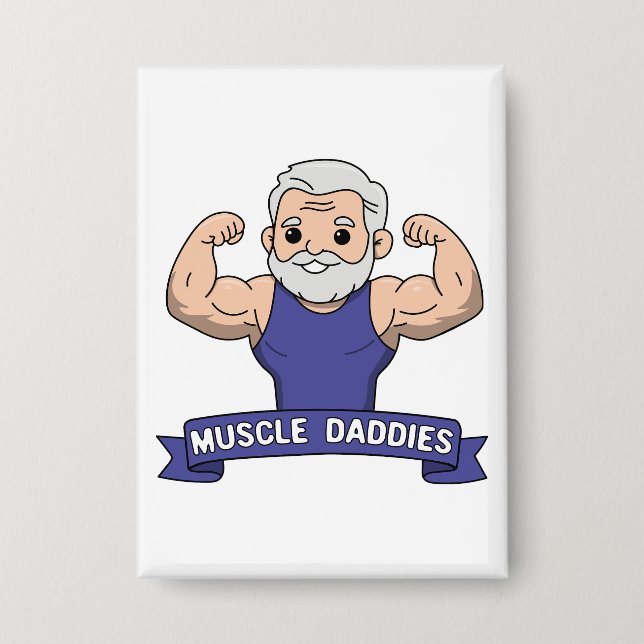 Süßer Kawaii-Muskel-Daddy bärtiger Bodybuilder Button (Vorderseite)