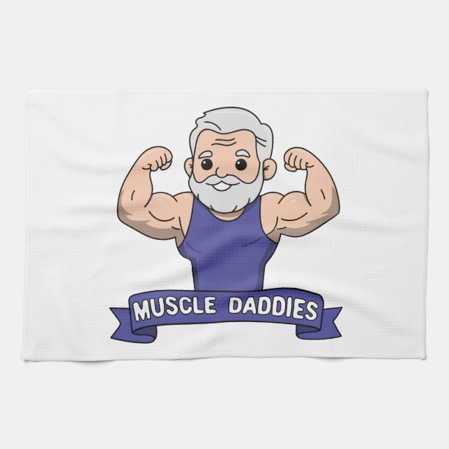 Süßer Kawaii-Muskel-Daddy bärtiger Bodybuilder Geschirrtuch (Horizontal)