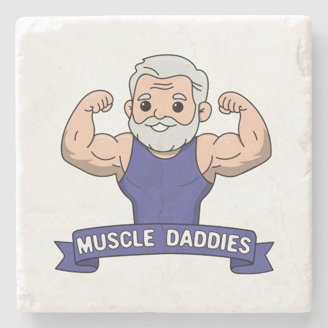Süßer Kawaii-Muskel-Daddy bärtiger Bodybuilder Steinuntersetzer (Vorderseite)