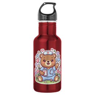 Süßer Kawaii-Nurse-Teddybär-Roter-Sport-Wasserflas Edelstahlflasche