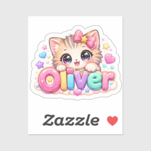 Süßer Kawaii Oliver Katzenname Pastellrosa Funkeln Aufkleber