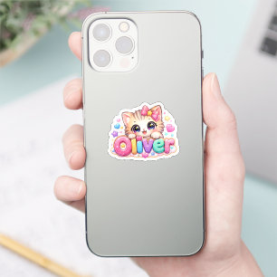 Süßer Kawaii Oliver Katzenname Pastellrosa Funkeln Aufkleber