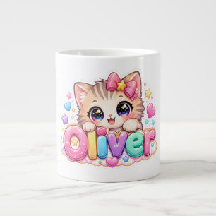 Süßer Kawaii Oliver Katzenname Pastellrosa Funkeln Jumbo-Tasse
