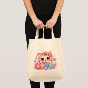 Süßer Kawaii Oliver Katzenname Pastellrosa Funkeln Tragetasche