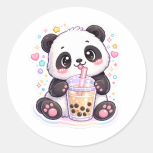 Süßer Kawaii-Panda-Boba-Tee-Aufkleber Anbetungsw Runder Aufkleber