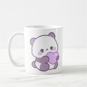 Süßer Kawaii Pastell Lila Panda Herz Kaffeetasse