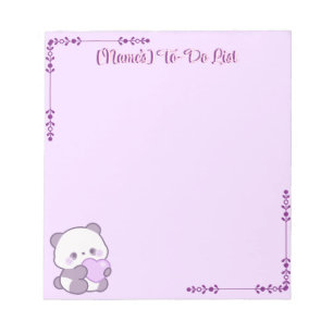 Süßer Kawaii-Pastell-Lila-Panda mit Herz individue Notizblock