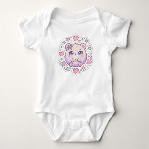 Süßer Kawaii-Pastellrosa-Bären-Herzen-Baby-Body Baby Strampler