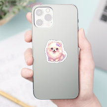 Süßer Kawaii Pomeranian Welpe mit lila Schleife in