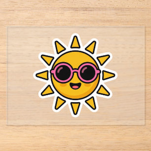 Süßer Kawaii Retro-Sonne mit rosa Sonnenbrille im Acryleinladungen