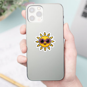 Süßer Kawaii Retro-Sonne mit rosa Sonnenbrille im Aufkleber