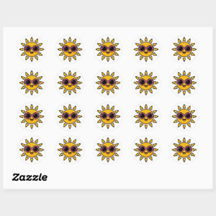 Süßer Kawaii Retro-Sonne mit rosa Sonnenbrille im Runder Aufkleber