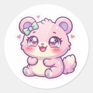 Süßer Kawaii Rosa Bär Pastell Chibi Kätzchen Herz Runder Aufkleber