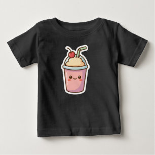Süßer Kawaii Rosa Milchshake Sticker Entwurf - Ado Baby T-shirt