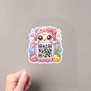 Süßer Kawaii Rosa QR-Code-Charakter Floral Pastell Acryleinladungen