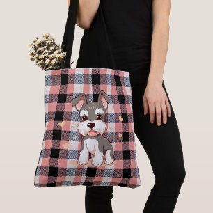 Süßer Kawaii-Schnauzer-Hund Rosa Buffalo Karo Tasche