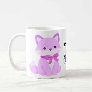 Süßer Kawaii sitzender Lavendel-Fuchs mit lila Sch Kaffeetasse