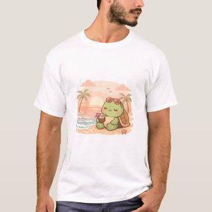 Süßer Kawaii-Sommer-Schildkröte trinkt Kokosnuss - T-Shirt