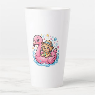 Süßer Kawaii Sommer Welpe Flamingo Pool SchwimmSti Milchtasse