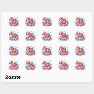 Süßer Kawaii Sommer Welpe Flamingo Pool SchwimmSti Runder Aufkleber