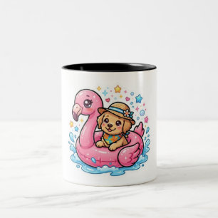 Süßer Kawaii Sommer Welpe Flamingo Pool SchwimmSti Zweifarbige Tasse