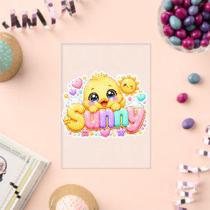 Süßer Kawaii Sonny Küken Name Pastell Rosa Funkeln Acryleinladungen