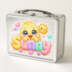 Süßer Kawaii Sonny Küken Name Pastell Rosa Funkeln Metall Brotdose