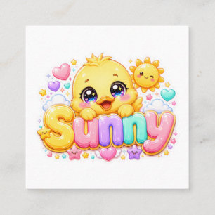 Süßer Kawaii Sonny Küken Name Pastell Rosa Funkeln Quadratische Visitenkarte