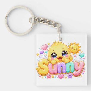 Süßer Kawaii Sonny Küken Name Pastell Rosa Funkeln Schlüsselanhänger