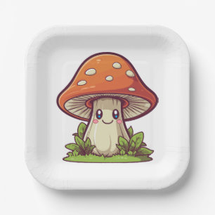 Süßer Kawaii-Stil, Pilzesuche Pappteller