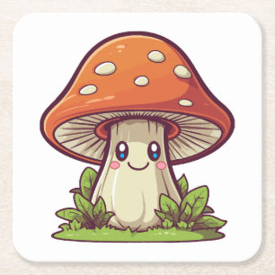 Süßer Kawaii-Stil, Pilzesuche Rechteckiger Pappuntersetzer
