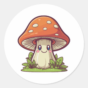 Süßer Kawaii-Stil, Pilzesuche Runder Aufkleber