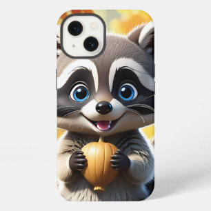 Süßer Kawaii-Stil Waschbär hält eine Eichel iPhone Hülle